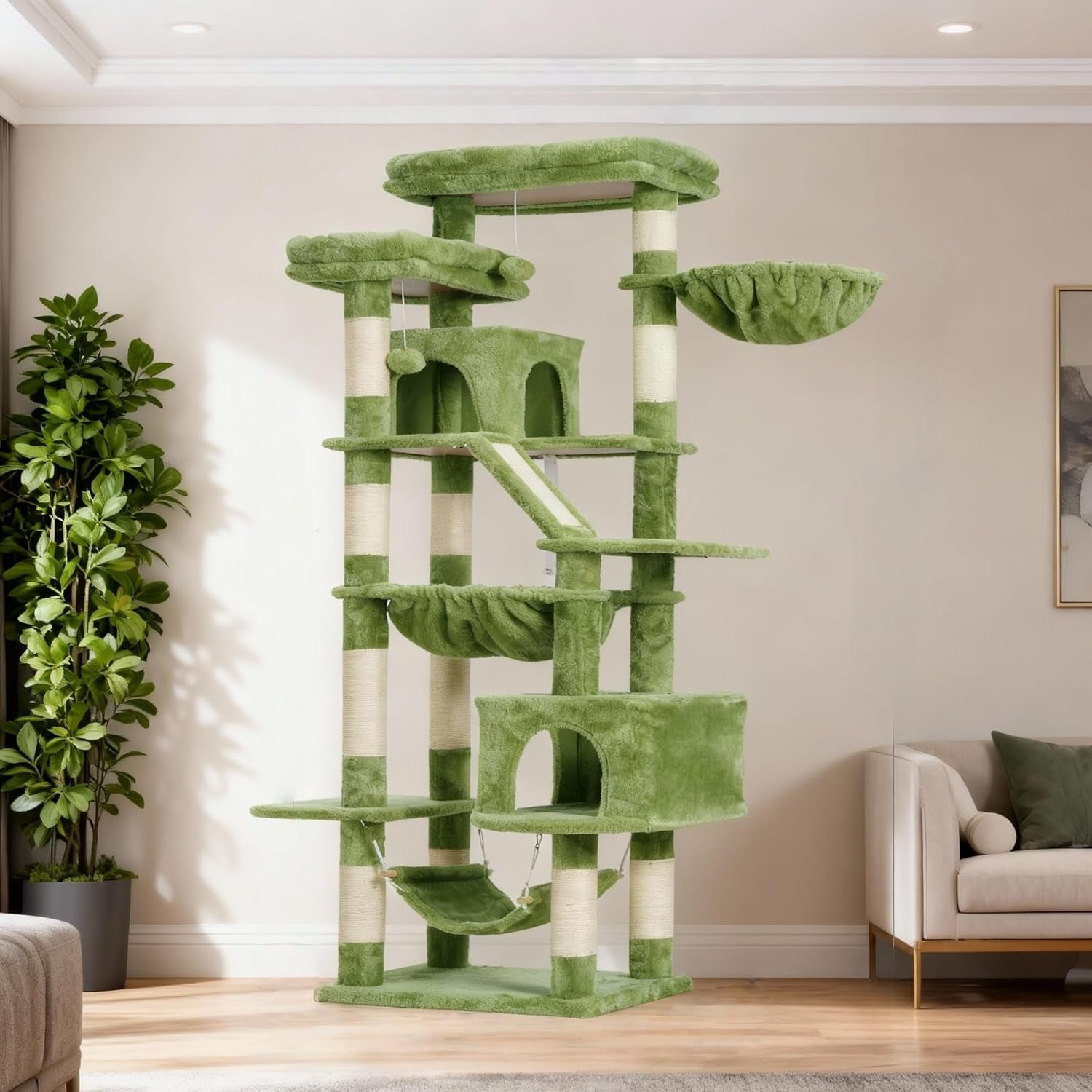 heybly-cat-tree-71-inch-tall-tower-for-indoor-cats-with-2-perches-hct034w-large-cat-furniture-with-2-big-condos-2-hammocks-basket-scratching-pad-multi-level-cat-condo-light-gray
