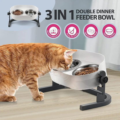 All for Paws Height Adjustable Cat Elevated Bowls Stainless Steel Dog Food Water Bowls, Height Adjustable Cat Feeder Mess Proof Pet Feeding Bowls for Small to Large Size Cats6