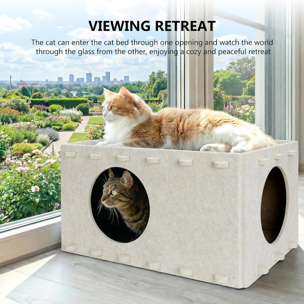 Cat House for Indoor Cats, Scratch Resistance Cat Cave Bed, Felt Peekaboo Cat Hideaway for Large & Multiple Cats up to 22Lbs, Cream3