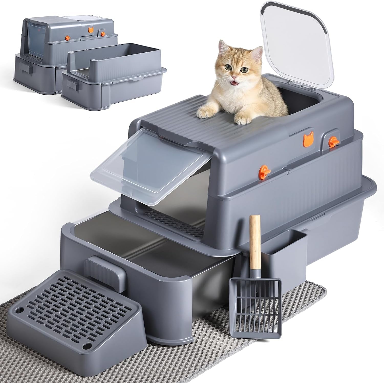 stainless-steel-litter-box-extra-large-enclosed-cat-litter-box-with-dual-entry-odor-control-lid-tool-free-assembly-premium-metal-litter-box-for-cats-multi-cat-dog-proof-homes-grey