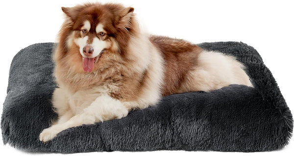 EHEYCIGA Fluffy Dog Crate Bed for Extra Large Dogs, Plush Faux Fur Pad, Calming anti Anxiety XL Bed for Crate, Washable Soft Warm Dog Mat with Non-Slip Bottom, Grey25