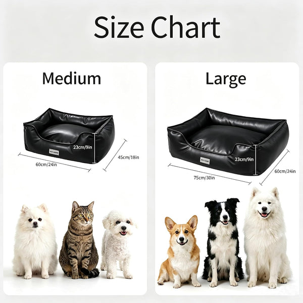Marchul Faux Leather Dog Bed, Waterproof Cat Sofa Bed with Non-Slip Bottom | Leather Dog Bed, Washable Pet Couch for Small and Medium Dogs & Cats, 29.5 X 23.6In Black5