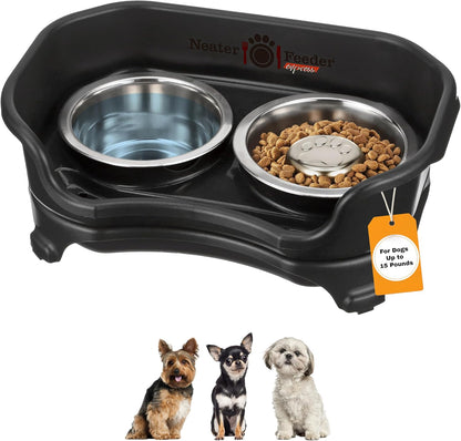Neater Feeder Express Mess Proof Dog Bowls Elevated for Small Breeds under 15 Lb, Made in USA, No Spill Raised Dog Food Bowl Stand, Stainless Steel Food and Water Bowl Set, Feeding Station, Cappuccino25