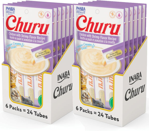 INABA Churu Cat Treats, Grain-Free, Lickable, Squeezable Creamy Purée Cat Treat/Topper with Vitamin E & Taurine, 0.5 Ounces Each Tube, 4 Tubes, Tuna with Salmon Recipe23