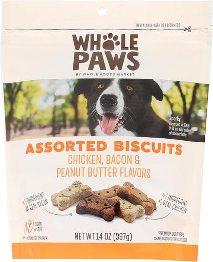 Whole Paws, Biscuit Dog Treats, Assorted Flavors (Chicken, Bacon, & Peanut Butter), 14 Ounce1