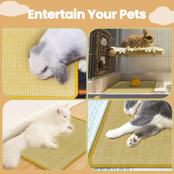 DYAUS Rabbit Scratching Pad, Sisal Bunny Scratch Pad, Natural Rabbit Foraging Mats for Cages, Indoor Bunny Toys Accessories for Bedding Biting Sleeping Resting (2PCS, 16X12In)7