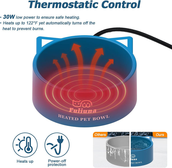 Heated Water Bowl for Outdoor Dog & Cat, Large Heated Dog Bowl Provides Drinkable Water in Winter, outside Heated Pet Bowl with 78.7In anti Chew Cord for Dogs Cat Bird Chicken Duck,108 OZ/30W3