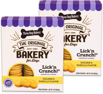 Three Dog Bakery Lick'N Crunch! Dog Treats - 13 Oz | Golden Vanilla & Peanut Butter Sandwich Cookies - Crunchy Treats with Peanut Butter Creme11