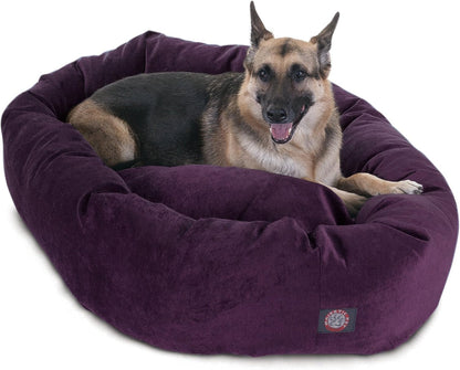 Majestic Pet 40 Inch Micro Velvet Calming Dog Bed Washable – Cozy Soft round Dog Bed with Spine for Head Support - Fluffy Donut Dog Bed 40X29X9 (Inch) – round Pet Bed Large – Pearl50