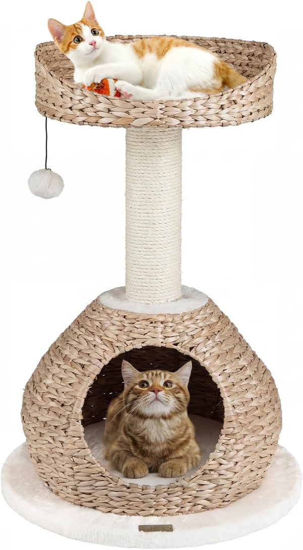 PETSITE 41 Inch Modern Cat Tree for Indoor Cats, Multi-Level Cat Tower with Scratching Posts, Hand-Made Wicker Cat Condo & Top Perch, Dangling Ball, Sisal Rope, Cute Cat Tree for Indoor Cats8