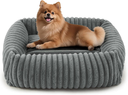 FURTIME Dog Bed for Small Dogs, Cat Beds for Indoor Cats Washable, Orthopedic Rectangle Soft Calming Puppy Bed with Removable Cover, Durable Pet Cuddler with Anti-Slip Bottom, Grey, S (20"X19"X6")11