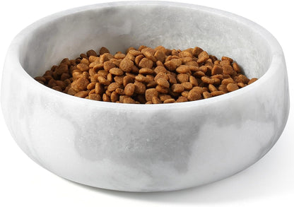 White Marble Dog Bowls, Non-Slip Dog Food Water Bowl Small, Heavy Duty Pet Bowl for Cats and Medium Dogs, Weighted African Natural Marble, Holds 4 Cups(5Lbs)13