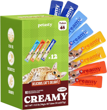 Lickable Cat Treats, Creamy Puree, Variety Pack, 48 Tubes, 0.5Oz | High Moisture Hydrating, Squeeze Tubes, Grain-Free, Omega Oils & Vitamin E, Skin & Coat Health, Digestive and Immune Support1