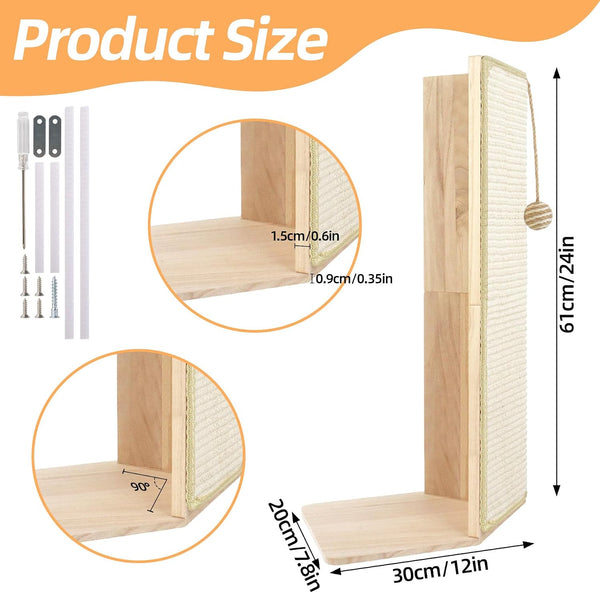 24" Tall Couch Corner Cat Scratcher, Sisal Scratching Pad with Toy Ball, Furniture Protector for Sofa, Easy Assembly Stylish Modern Cat Scratching Post2