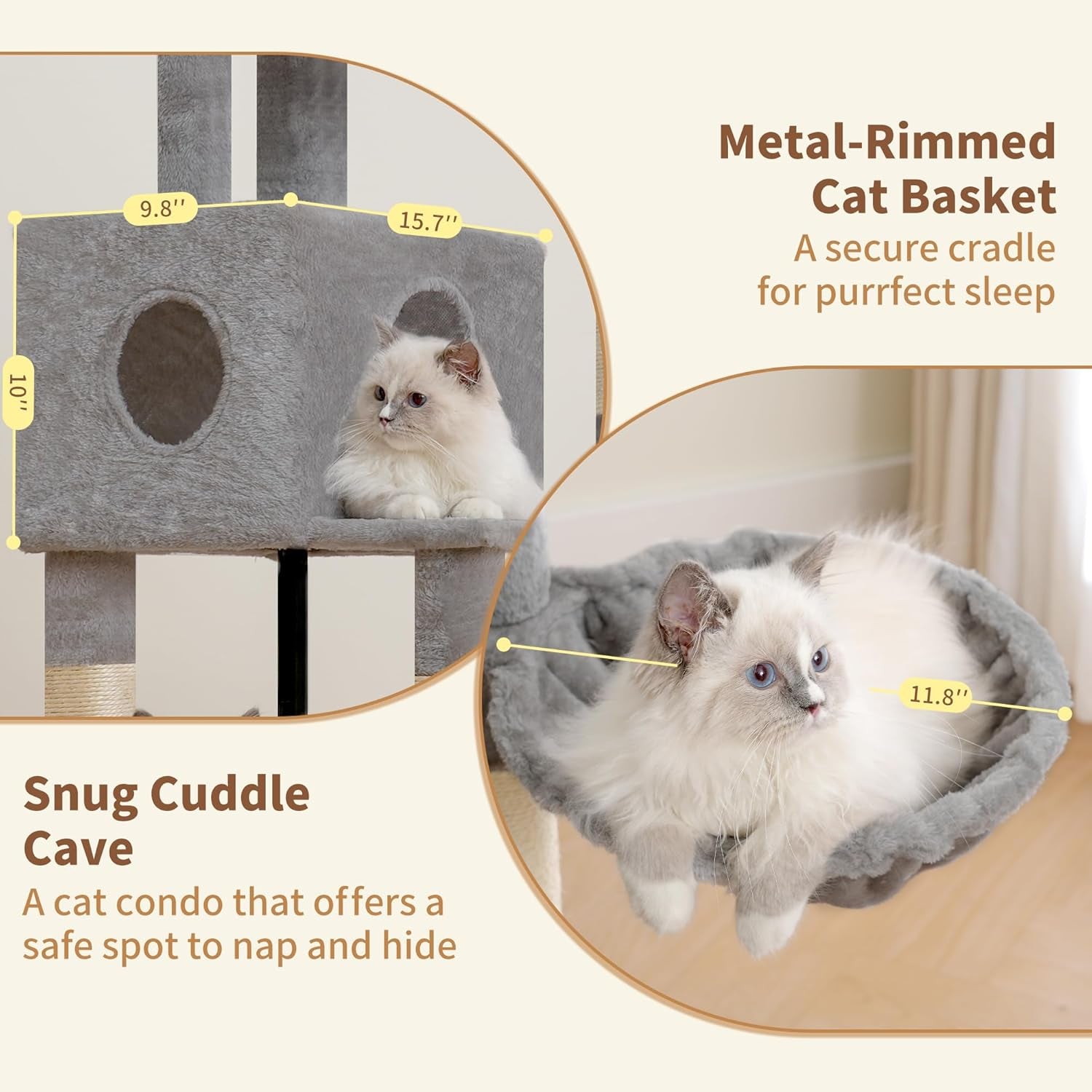 heybly-cat-tree-45-3-inch-cat-tower-for-indoor-cats-with-large-perch-all-in-one-cat-furniture-with-cozy-bed-hidden-space-cat-condo-comfy-hammock-scratching-posts-3-pompoms-light-gray-hct202sw
