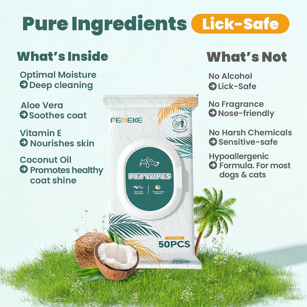200 Count Dog Wipes & Cat Wipes (4X50 Packs) | Hypoallergenic, Ph Balanced for Paws, Body, Face & Grooming |All-Natural Plant Fiber Wipes with Aloe, Coconut Oil & Vitamin E |Pearl Texture4