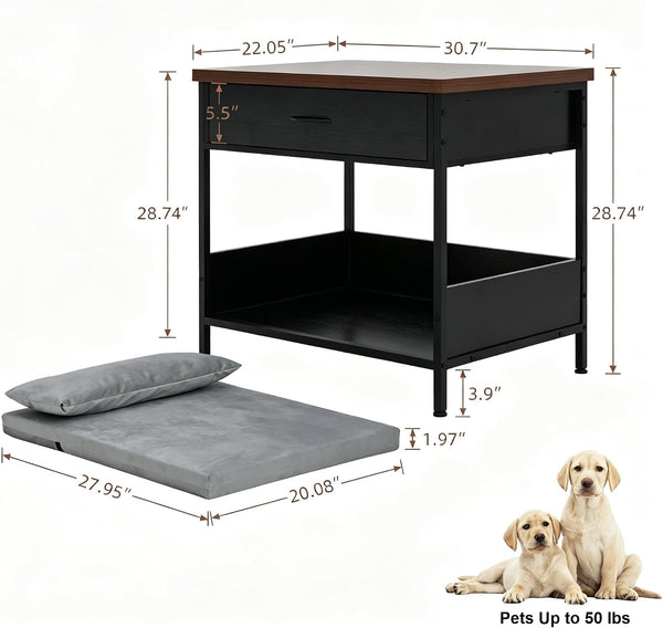 Dog Bed End Table with Storage Drawer and Washable Cushion, Black & Walnut | Open Elevated Dog Bed Furniture for Small Medium Dogs up to 50 Lbs, Metal Frame, Drawer, for Living Room, Bedroom Bedside6