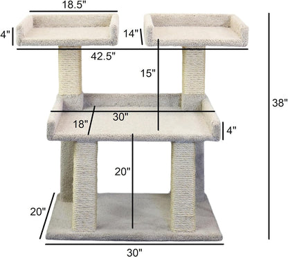 Prestige Cat Trees Maine Coon Deluxe Cat Perch – Made in USA Sturdy Solid-Wood Tower for Large & Multiple Cats – Easy 2-Step Assembly, Plush Carpet, Sisal Scratch Posts2