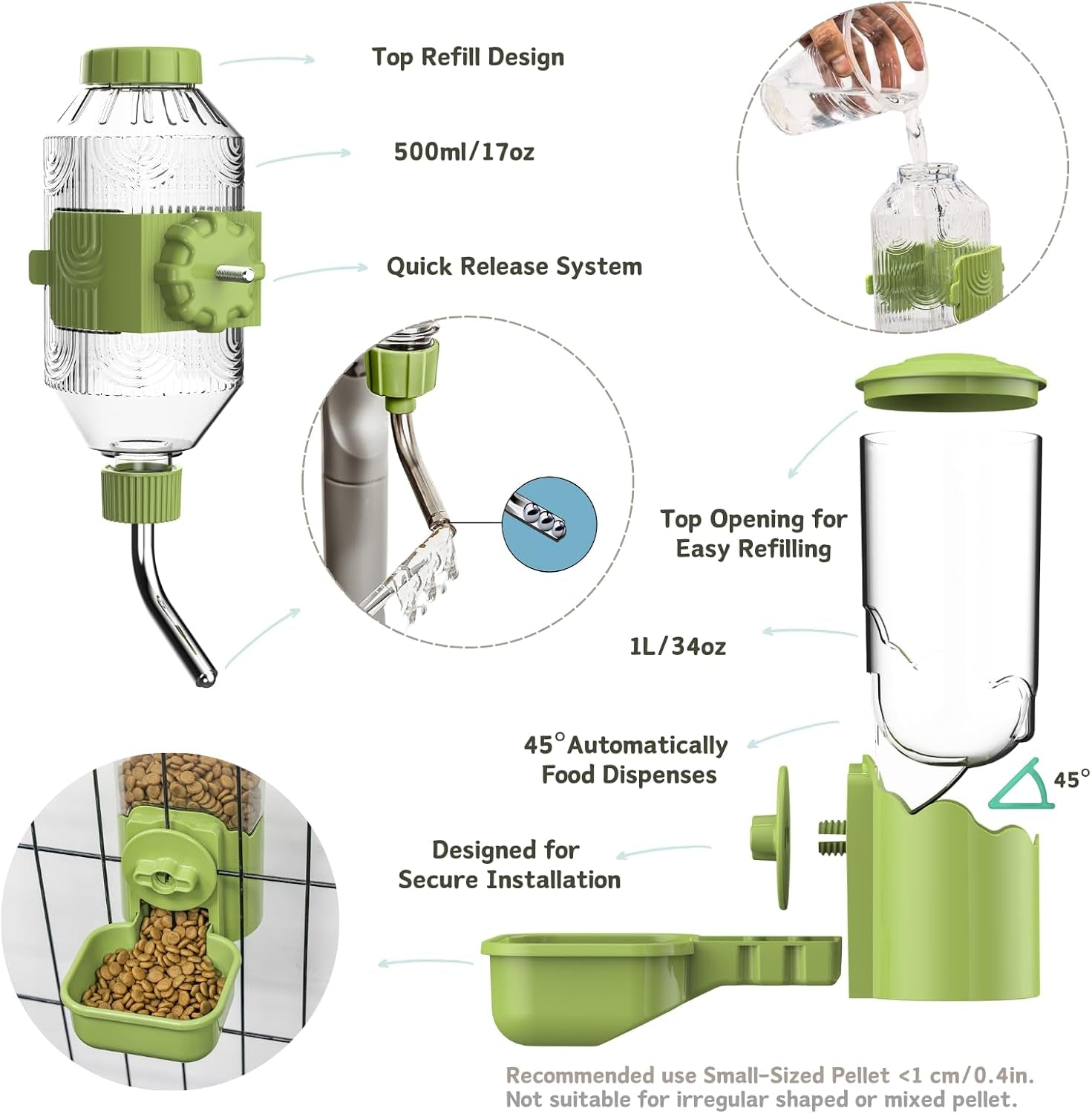 automatic-pet-food-water-dispenser-auto-gravity-pet-feeder-water-bottle-set-for-cage-feeding-station-for-puppy-kitten-rabbit-guinea-pigs-chinchilla-ferret-hedgehog-green