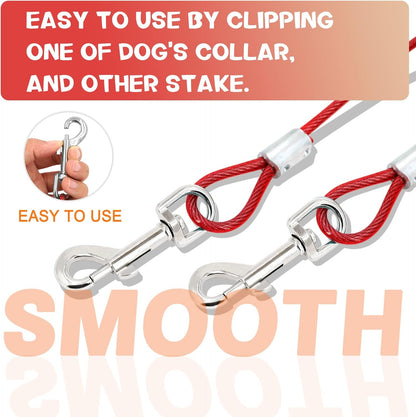Supet Dog Tie Out Cable and Stake 32/16/10 Ft Outdoor, Yard and Camping, for Medium to Large Dogs up to 125 Lbs, 16" Stake, 32/16/10 Ft Cable with Durable Spring and Metal Hooks for Outdoor5