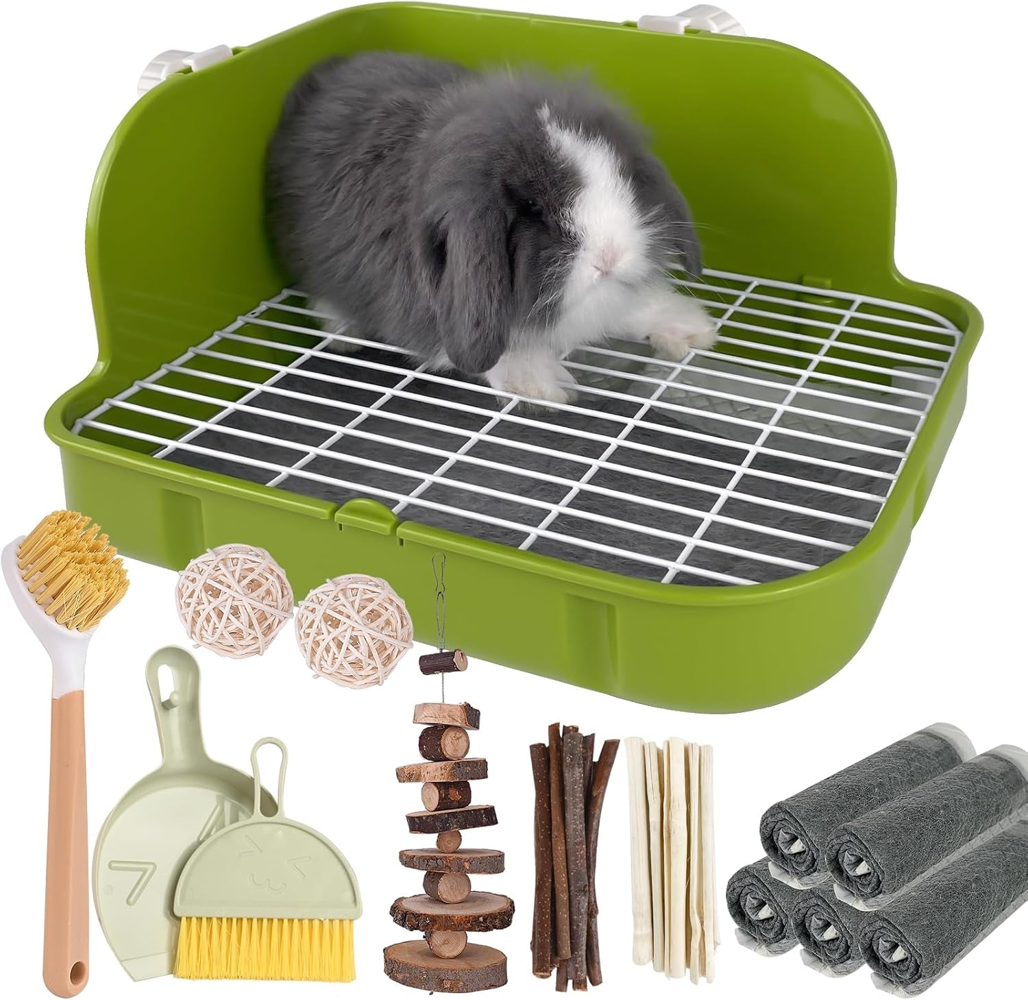 rabbit-litter-box-bunny-litter-box-guinea-pig-potty-trained-square-small-animal-toilet-potty-pan-for-rabbit-guinea-pig-ferret-hamster-chinchilla-grass-green