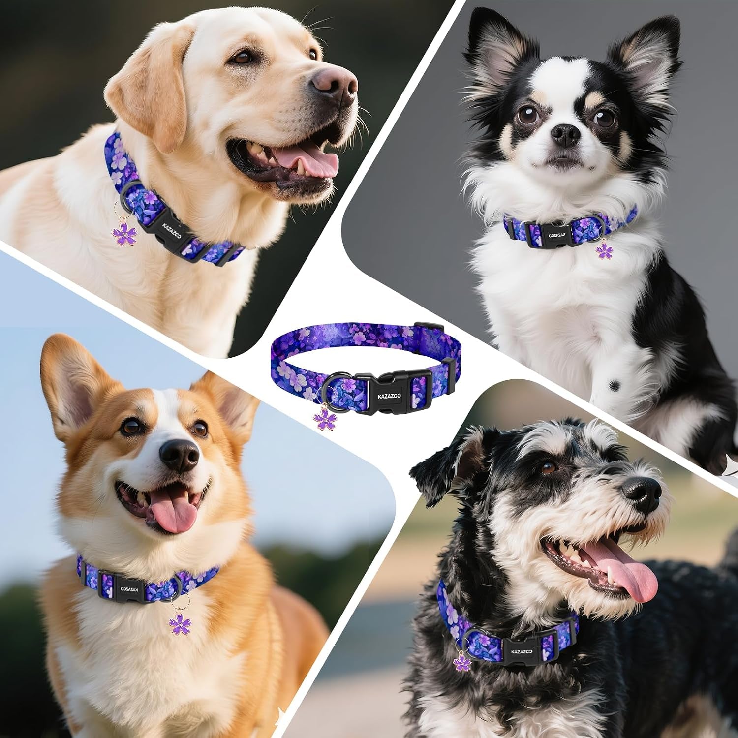 kazazoo-dog-collar-cute-and-soft-nylon-puppy-collar-girl-dogs-adjustable-purple-dog-collars-for-medium-dogs-purple-flowers-m