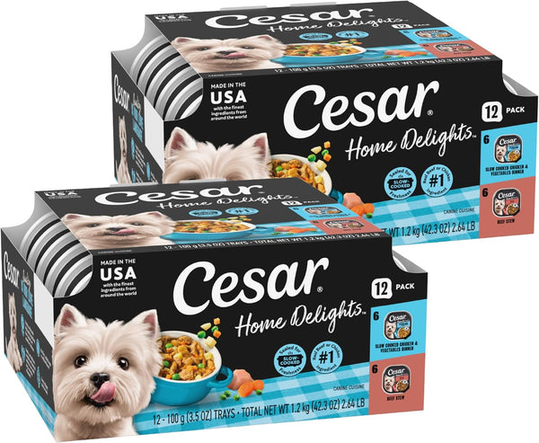 Cesar Home Delights Wet Dog Food, Dinner and Stew Variety, 3.5 Oz, 24 Count | Real Meat #1 Ingredient, No Fillers, No Added Sugar, No Artificial Flavors, Complete & Balanced, Easy Peel Trays15