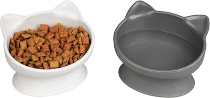 Kitty City Elevated Cat Bowls (Set of 2), Whisker-Friendly Raised Cat Food & Water Dishes, Modern Pedestal Design, Dishwasher Safe, 6.5 Oz Each – White & Gray1