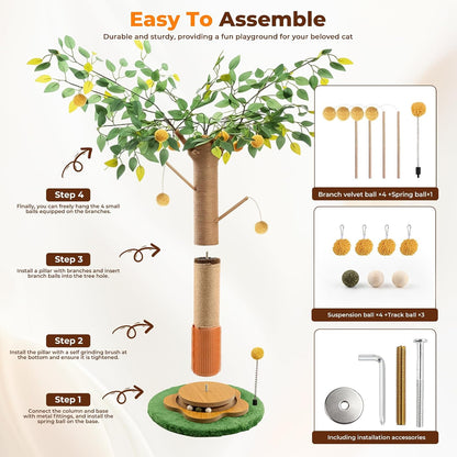 41" Tall Cat Scratching Post for Large Cats - XL Sturdy Cat Scratching Post with Solid Wood Base, Sisal Rope Scratching Posts for Indoor Cats Adults with Self-Grooming Brush, 4 Detachable Hanging Toys3