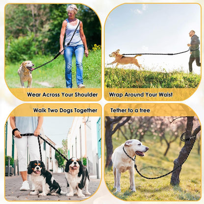 Lukovee Hands Free Dog Leash, 10FT Adjustable Training Lead 1/2 Inch Nylon Heavy Duty Lead No Pull for Large Medium Dogs, Tangle Free Reflective Waist-Leash for Walking Running, Black6