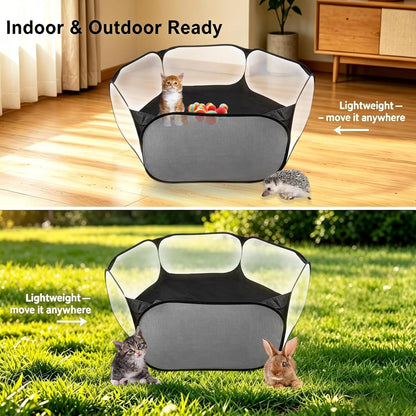 6-Sided Small Animal Playpen, Portable Steel Mesh Tent | for Rabbits, Hamsters, Chinchillas, Hedgehogs. Foldable High-Strength Steel Yard Fence for Indoor & Outdoor Use5