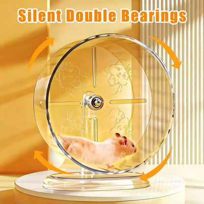 Silent Hamster Exercise Wheel,9.5 Inch Quiet Spinner Syrian Hamster Running Wheel,Silent Wheels with Anti-Skid & Adjustable Stand for Gerbils, Rats, or Other Small Pets,Transparent4