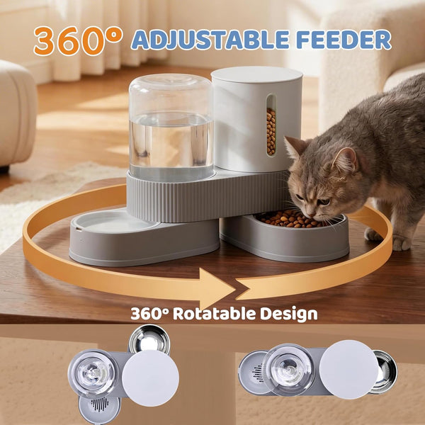 Gravity Cat Feeder 2 Pack Automatic Food Feeder and Water Dispenser Set Detachable Pet Bowl with Silicone Mat for Cats Small Medium Dogs, Large Capacity(Grey)5