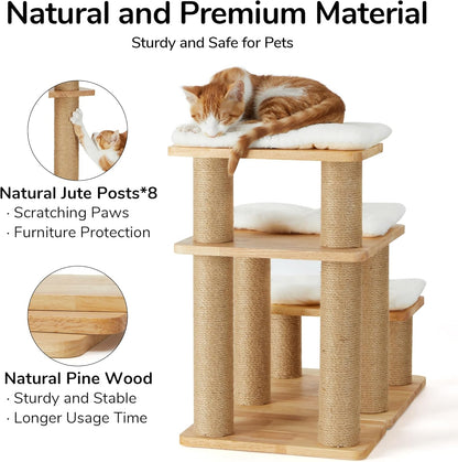 FUKUMARU Dog Stairs, Solid Wood Pet Stairs with Cat Scratching Post | Transformable Cat Step Hold up to 200 Lbs, 20" Pet Ramp for Dogs and Cats to Climb High Bed and Couch, over 6 Combinations4