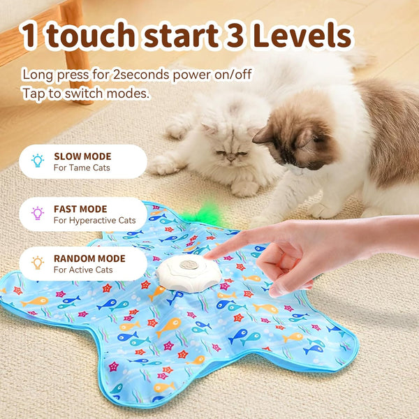 Interactive Touch Activated Hide and Seek Cat Toys for Indoor Cats, Blue | Rechargeable, Automatic Moving Concealed Wand Feather, Real Bird Squeaky2