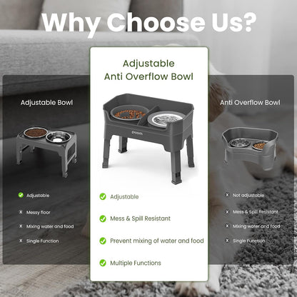 4-In-1 Elevated Slow Feeder Dog Bowls, 4 Height Adjustable Mess Proof Raised Dog Bowl Stand with No Spill Dog Water Bowl, Stainless Steel Dog Food Bowl & Slow Feeder for Large Medium Small Dogs Pets7
