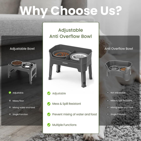 4-In-1 Elevated Slow Feeder Dog Bowls, 4 Height Adjustable Mess Proof Raised Dog Bowl Stand with No Spill Dog Water Bowl, Stainless Steel Dog Food Bowl & Slow Feeder for Large Medium Small Dogs Pets7