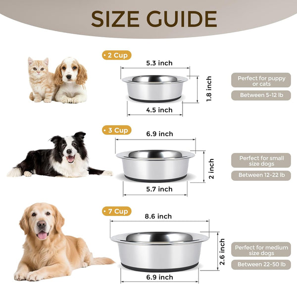 Dog Bowls Durable Non-Slip Stainless Steel Dog Bowls 2-Pack Holds 3 Cups | Basic Bowls for Dogs with Rubber Base for Dry Food, Wet Food and Water4