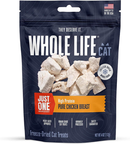 Whole Life Cat Just One Chicken Freeze Dried Cat Treats - Human Grade High Protein Food, Healthy Training Snacks, Freeze Dried Chicken Food Toppers, USA Made Natural Treats - 4 Oz (Pack of 1)9