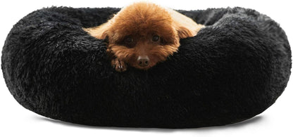 HACHIKITTY Calming Donut Cuddler Dog Bed, round Fluffy Pet Bed with Sewn-In Cushion for Large Dogs,Washable, Large, Taupe, 30''12
