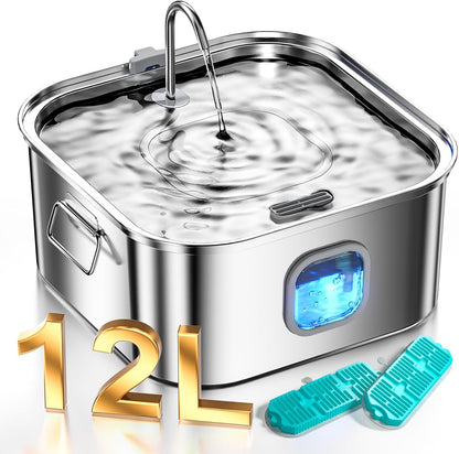 4.2Gal Dog Water Fountain for Large Dogs, 16L Stainless Steel Large Dog Fountain Water Bowl with Deeper & Wider Drinking Tray, Automatic Pet Water Dispenser with Visible Window for Multi-Pets Families11