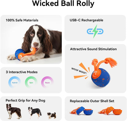 Cheerble Smart Interactive Dog Toy, Wicked Ball Rolly, Automatic Moving, Bouncing, Rotating, E-TPU Material, Active Rolling Interactive Dog Ball for Medium and Large Dogs (Blue)3
