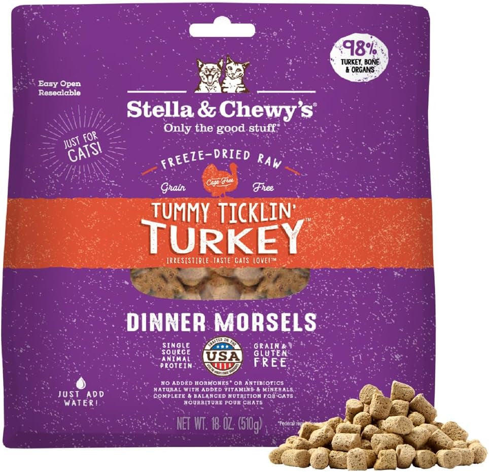 stella-chewys-freeze-dried-raw-cat-dinner-morsels-premium-chicken-recipe-with-98-cage-free-meat-organs-natural-grain-free-cat-kitten-food-made-in-usa-18-oz