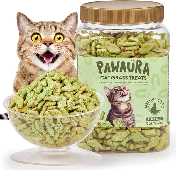 3.53Oz Cat Grass Treats for Hairball Control, Digestive | Natural Chicken & Catnip Biscuits, Low-Calorie Healthy Snacks for Indoor Cats, Dental Care7