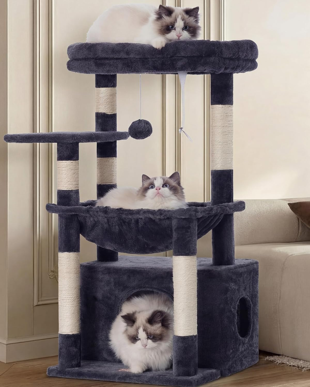 heybly-cat-tree-kitten-tower-with-large-soft-cat-basket-cat-condo-with-spacious-cat-bed-cave-with-hidden-space-sisal-covered-scratching-posts-dangling-ball-for-indoor-cats-light-gray-hct008sw