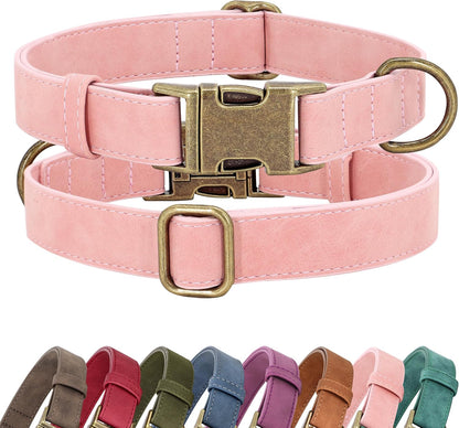 Didog Soft PU Leather Dog Collar for Small Dogs, Quick Release, Blue S | Comfort for Daily Walking Backyard, Stylish for Photography, Metal Buckle & D-Ring, Easy Wipe Clean, Adjustable Neck 10-15"14
