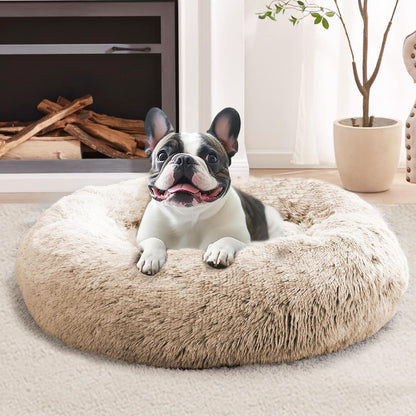 JOLLYVOGUE Small Dog Bed, Calming Dog Beds for Small Dogs & Indoor Cats - 20 Inches Donut Washable Cat Bed for Kittens & Puppies, round Fluffy Plush Faux Fur Pet Beds(Smoke Grey)67