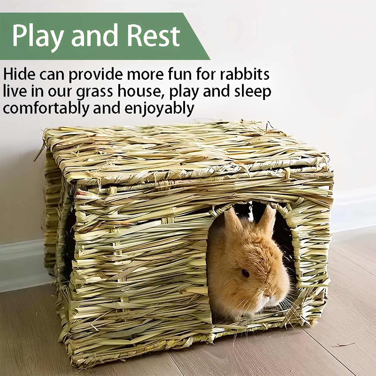wuweot-2-pack-large-grass-bunny-house-foldable-rabbit-hut-play-hideaway-bed-hay-mat-chew-toy-for-rabbit-guinea-pigs-gerbils-hamster-and-small-animals-11x8x8