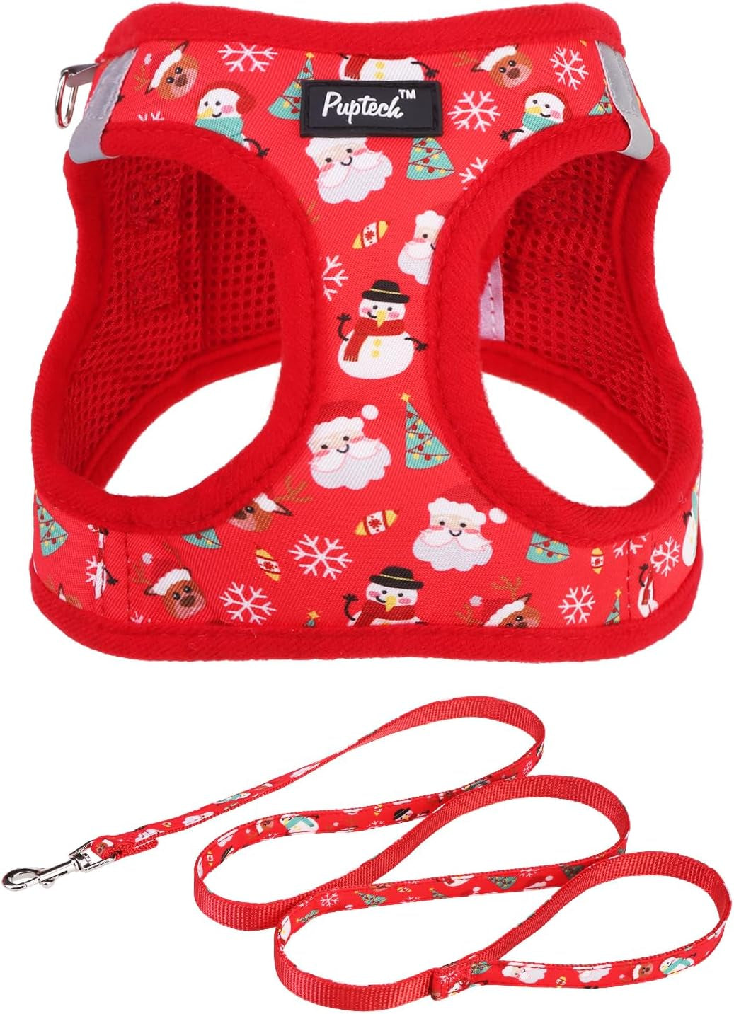 pupteck-dog-harness-and-leash-set-for-small-medium-dogs-no-pull-step-in-soft-mesh-puppy-cat-vest-harnesses-reflective-at-night-green-s