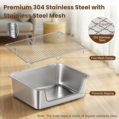 Rabbit Litter Box, Extra Large Bunny Litter Box with 304 Stainless Steel Sifting Tray & Hooks, Rabbit Litter Box, Easy to Clean and Odor Control (17.7" × 13.8" × 5.9")3
